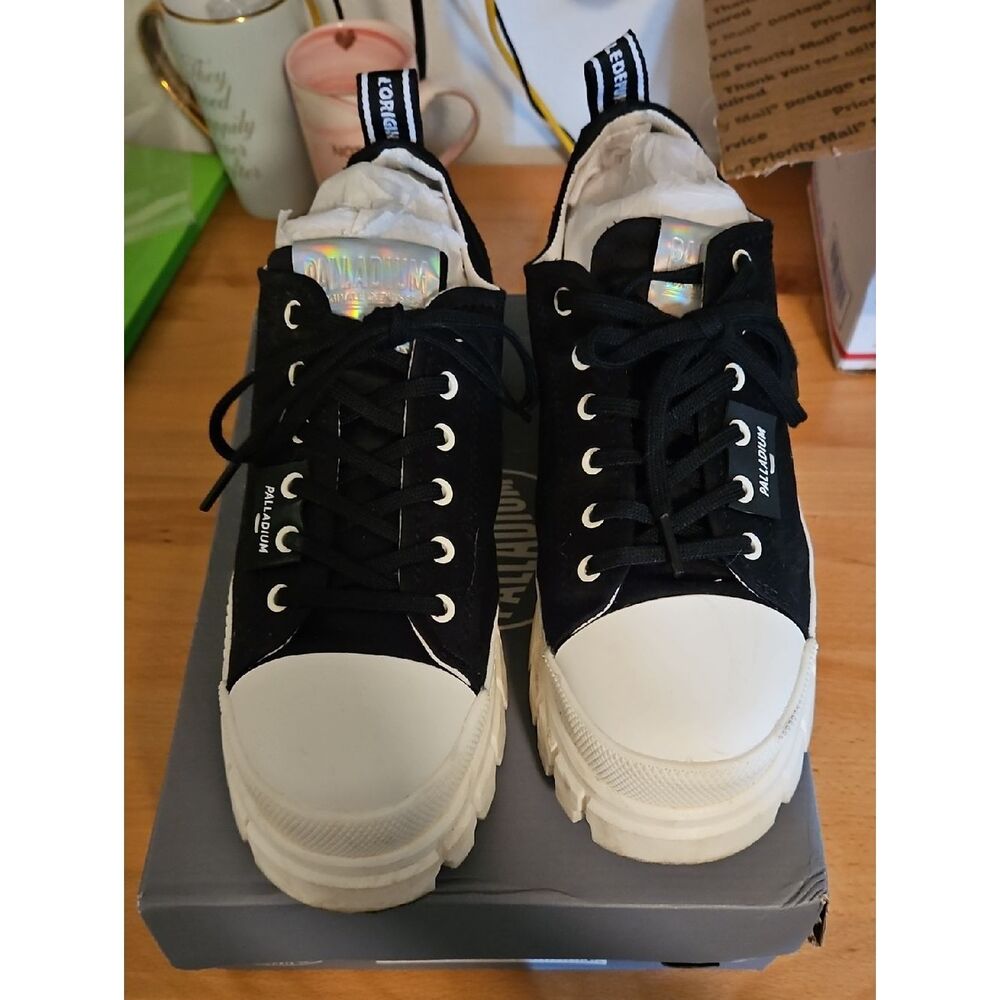 Palladium Black and White Canvas Chunky Sneakers